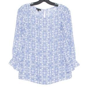 Talbots Medallion Peasant Top XS Blue Cottagecore Preppy Resort Classic Feminine